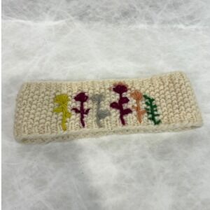 Earth Divas Fair Trade Wool Headband Embroidered Floral Fleece Lined Nepal Cream
